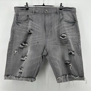 CSG Mens 38 Gray Distressed Denim Shorts Raw Hem Cutoff Jean Shorts Grunge Urban